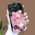 Armas koomiksimustriga kreemjas tekstuuriga korpus, lainelise servaga pehme silikoonkaanega telefoni&uuml;mbris Vivo jaoks Vivo Y91I valge