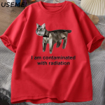 Olen saastunud kiirgusega Naljakas kassimeem T-s&auml;rk Puuvillane T-s&auml;rk Naljakad graafilised T-s&auml;rgid Meeste vabaaja T-s&auml;rgid Meeste riided XS must