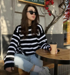 S&uuml;gistalvine vintage avara pikkade varrukatega &uuml;laosa &uuml;hev&auml;rviline pullover trikotaaž O-kaelusega kampsun S hall v&auml;rv