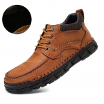 K&auml;sitsi &otilde;mmeldud nahast meeste saapad S&uuml;gistalvised vabaaja l&otilde;hestatud nahast kingad Meeste poolsaapad 38 pruun