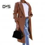 Naiste pikk mantel s&uuml;gis-talve &uuml;he n&ouml;&ouml;biga sulguriga rev&auml;&auml;riga jakk lahtise l&otilde;ikega &uuml;hev&auml;rviline pealisr&otilde;ivas kontorisse vabaaja jaoks M tume khaki v&auml;rv