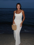EDOLYNSA Seksikas kootud v&auml;ljal&otilde;igatud tups spagetirihm Bodycon Beach Maxi kleit suvine naiste puhkuseklubi peovarustus ujumistrikoo Cover Up K10 L valge