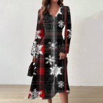 Naiste s&uuml;gis- ja talvine vabaajamoodne V-kaelusega pikkade varrukatega pikk kleit XL