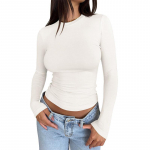 Naiste pikkade varrukatega pullover T-s&auml;rk Slim Fit Moodne &uuml;hev&auml;rviline T-s&auml;rk l&uuml;hike &uuml;laosa S valge