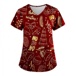 Suures suuruses tr&uuml;kitud Scrub t&ouml;&ouml;vormi topid naiste V-kaelusega j&otilde;ulutr&uuml;kis l&uuml;hikeste varrukatega l&otilde;busad T-s&auml;rgid taskutega t&ouml;&ouml;r&otilde;ivaste s&auml;rk L sinine