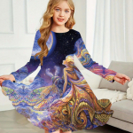 T&uuml;druku vabaaja m&uuml;toloogia tr&uuml;kiga &uuml;mara kaelusega pikkade varrukatega kleit lapse printsessikleit 80 lilla