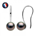 PERLINEA - Boucles d'Oreilles - V&eacute;ritables Perles de Culture de Tahiti - Rondes 8-9 mm - Argent 925 Milli&egrave;mes - Bijoux Femme