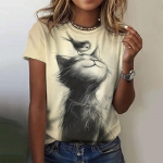 Harajuku vabaaja l&uuml;hikeste varrukatega top Tee O kaelus Suured naiste riided Cartoon Cat Naiste T-s&auml;rgid Armsad Loomade 3D Prindiga T-s&auml;rk S