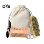 3/5 tk. Meeste habemehoolduskomplekt metssiga harjaste ovaalse harjaga Kokkupandav kahepoolne puidust kamm, k&auml;&auml;rid, hoiukott Meeste vuntside hoolduskomplekt 5pcs