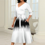 Naiste vabaajamoodne V-kaelusega kolmveerandvarrukatega midikleit XXXL