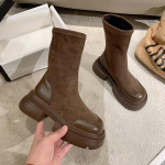 Naiste Mood Stretch Patchwork Platvorm Poolsaapad Naiste S&uuml;gisene paksu tallaga libisemine Sokisaapad Naine paksud kontsad Botas Mujer 35 khaki