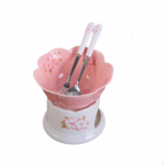 Keraamiline fond&uuml;&uuml; komplekt &scaron;okolaadi ja juustu sulatamiseks kahvlitega Pink bowl_Pink pot