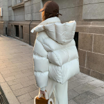 S&uuml;gistalvine l&uuml;hike jope naiste mood Kerge kapuutsiga puuvillane mantel Naistele avar vaba vabaaja soe parkide &uuml;ler&otilde;ivad S valge