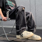 Hong Kong Trend Meeste Suvine Uus Sirge S&auml;&auml;rega Personaliseeritud Kirjaga Džinsid Hip-Hop Ins Trendikad High Street Trendikad Huligaani V&auml;limusega P&uuml;ksid S sinine