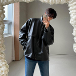 Nahast meeste jope s&uuml;gis- ja talvine mootorratturi riided, lahtised p&uuml;stijakk, PU-nahkjakk, kena korea versioon M must