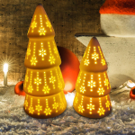 2x Ceramic Christmas Tree Statues with Light Tabletop Ornament Sculpture up for