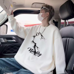 Tr&uuml;kitud s&uuml;gistalvine kampsun meeste kevad ja s&uuml;gis 2024 Korea uus &uuml;mmargune kaelus, vaba topp &scaron;ikk Hongkongi stiilis trendikas M must