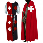 Meeste keskaegne r&uuml;&uuml;tli seitsme templi Halloweeni kost&uuml;&uuml;m, kapuutsiga m&uuml;ts. (S-6XL) S punane