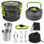 Toiduvalmistamiskomplekt matkamiseks Matkan&otilde;ud Reisin&otilde;ud &Otilde;ues piknikule m&otilde;eldud teekann Mittekleepuvad potid Erinevad komplektid roheline