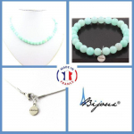 Pierres et Min&eacute;raux. Parure bijoux Bracelet Collier perles Amazonite 8 mm. Chaine en acier Taille personnalisable.