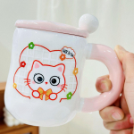 Cartoon Mug with Lid Spoon Cute Office Cup Souvenir Gift Couple Cup New Year Ceramic Creative Personality 400ML