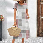 Suvine l&uuml;hikeste varrukatega kleit naistele, vaba, stiilne A-l&otilde;ikeline seelik, retro patchwork, naister&otilde;ivad, vabaaja &uuml;mmarguse kaelusega pullover L