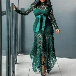 Naiste Elegantne Pitsist Maxi Kleit Naiste Pulma &Otilde;htupeo Bodycon Pikkade Varrukatega Kleidid Pluss Suurus Mood L roheline