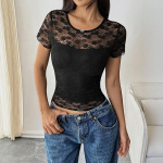 VEZFAA naiste moe vabaaja suve kevade &uuml;hev&auml;rvilise tr&uuml;kiga l&uuml;hikeste varrukatega O-kaelusega pluusid ja s&auml;rgid S must