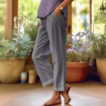 Puuvillane ja linane naiste vaba mood, &uuml;hev&auml;rvilised sirged vabaaja p&uuml;ksid naiste riided XXL hall