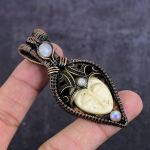 Cameo, Moonstone Handmade Copper Wire Wrap Jewelry Pendant 2.96 n5k92