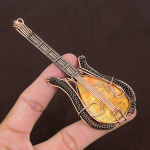 Yellow Mookaite Handmade Copper Wire Wrap Guitar Pendant 4.53 c2d64