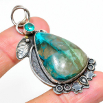 Chrysocolla, Tourmaline 925 Sterling Silver Jewelry Pendant 2.25 a1s95