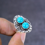Tibetan Turquoise Handmade 925 Sterling Silver Ring Size 10 Gift For Her r1n14
