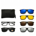 Magnetiga klamber Ruudukujulised l&uuml;hin&auml;gelikkuse p&auml;ikeseprillid Mehed Naised 5 pealekinnitatava p&auml;ikeseprilliga Polariseeritud retseptiga prillid 0 -0.5 -0.75 kuni -6.0 Custom Prescription