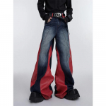 RogueWave Y2K Streetwear Punane PU Nahast Lapitehnika Kott Baggy Jeansip&uuml;ksid Meestele Disainerriided Lai Jalg L&otilde;tv Teksap&uuml;ksid M&CHINA punane