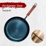 Handmade Forged Iron Flat Bottom Non-Stick Wok with Wooden Handle 30cm