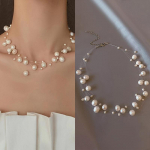 Prantsuse stiilis hele luksuslik elegantne ni&scaron;ikujundus p&auml;rl mitmekihiline ripats kaelakee naistele armsad ehted aksessuaarid kingitus