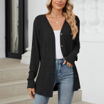 Naiste moodne vabaaja &uuml;hev&auml;rviline pikkade varrukatega avara n&ouml;&ouml;biga kardiganjakk M