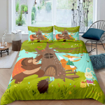 Laste multikas loom Sebra Kaelkirjak Rebane K&auml;nguru Kuningas Kuninganna Tekikott Poiss T&uuml;druk J&auml;nes Metsloomade Voodipesukomplekt Pol&uuml;ester Tekikott EU single(135x200cm)