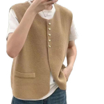 Kevad S&uuml;gis Ni&scaron;&scaron; Premium Kudumisvest Naiste Prantsuse Elegantne Mitmek&uuml;lgne Mood Kuldne N&ouml;&ouml;p &Uuml;mar Kaelus Vest &Uuml;hev&auml;rviline One size kaamel