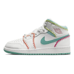 Air Jordan 1 Mid SE GS Mitmev&auml;rvilised Kootud Laste Tossud Valge Pesutud-Teal Rush-Roosa DM6218-100 36
