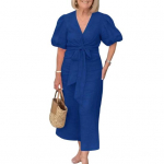 Suvine Maksikleit V-kaelusega Paeladega V&ouml;&ouml;kohaga Mullvarrukad &Uuml;hev&auml;rviline L&otilde;dvalt Langev Pikk Kleit Igap&auml;evaeluks Deidile T&ouml;&ouml;le Peole 2XL sinine