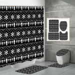 4TK Du&scaron;ikardinakomplektid Du&scaron;ikardina ja Vaipadega WC-kaane Vaip U-kujuline Matt ja Vannimatt Vannitoakomplekt 12 Konksuga One Size