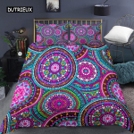Etniline boheemlaslik mandala tekikate King Queen Euroopa lilled Vanaaegne voodipesukomplekt Geomeetriline retrostiil Pol&uuml;ester tekikate EU single(135x200cm)