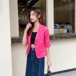 Kevadine ja suvine &otilde;huke bleiser naiste l&uuml;hike slim-fit professionaalne kolmveerandvarrukatega v&auml;ike &uuml;likonnajakk naistele 3XL must