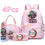 4 tk/komplekt Anime Demon Slayer Tr&uuml;kitud Seljakott K&auml;ekott Pinal 750 ml Pudel Teismelisele Poisile T&uuml;drukule Koolikott Suure Mahutavusega Veekindel Raamatukott pink