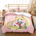 Sailor Moon Voodipesukomplekt Tekikate Cosplay Padjap&uuml;&uuml;r Multikas Anime Dekoor Voodikate Magamistoa Tekikate Voodipesu Komplekt Lastele Kingitus EU Single(135*200cm)3pcs beige