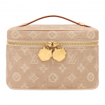 Louis Vuitton X Grace Coddington Catogram Meowgram Kaetud l&otilde;uendist Mini meigikott Naiste meigikott Beež M15170 Gift Set(Basic Set+Box+Shopping Bag)