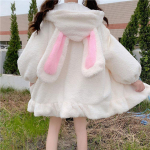Bunny Ears Kawaii Hoodies Naistele Lolita Talvine soe lambavillane Oversize kampsun Armas pikkade varrukatega t&otilde;mblukuga kapuutsiga fliisjakk L valge