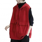 Naiste varrukateta kapuutsiga pusad suvised sportlikud treeningmaikad treeninguks j&otilde;usaalis, taskutega pusa 2XL punane